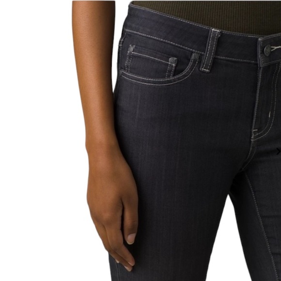 PRANA Kayla Jeans Black Wash White Contrast Stitch Stretch Skinny Slim - Picture 13 of 14